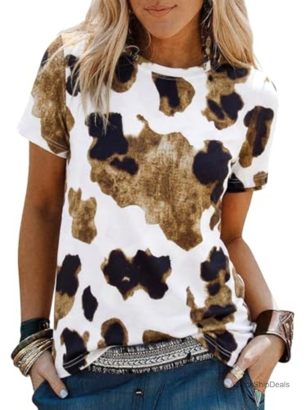 Women Cow Graphic Tee Easily Distracted by Cows Farm Short Sleeve T-Shirt